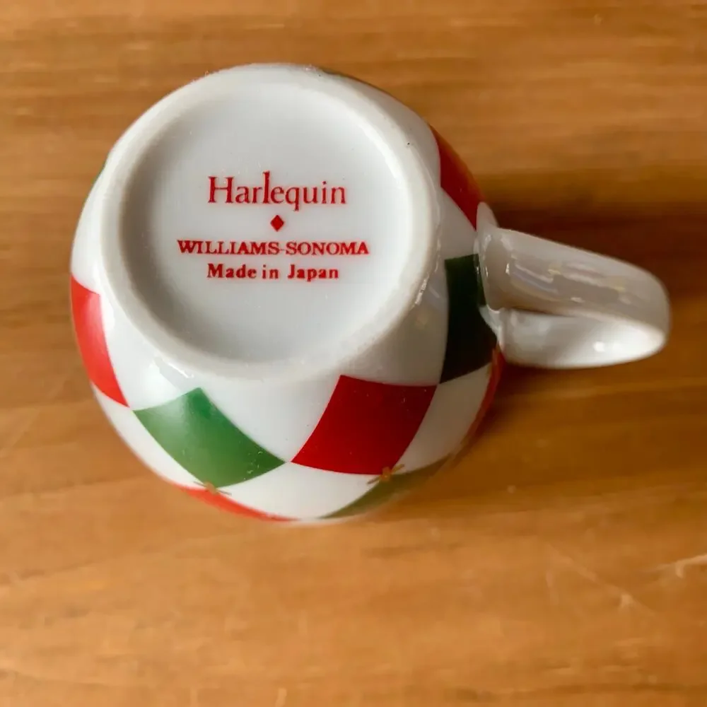Williams Sonoma Harlequin Cup & Saucer Red Green Gold Demitasse Diamonds 2